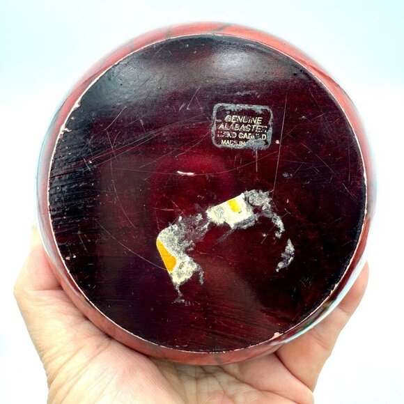 Italian Round Albaster Hinged Trinket Box - Picture 5 of 10